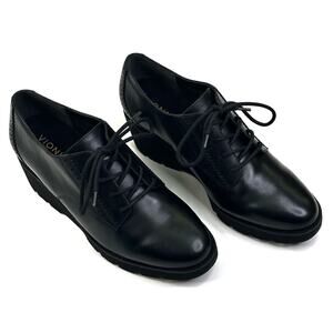 Vionic Anaheim Black Leather Wedge Oxford Derby Shoes Womens Size 9.5 New